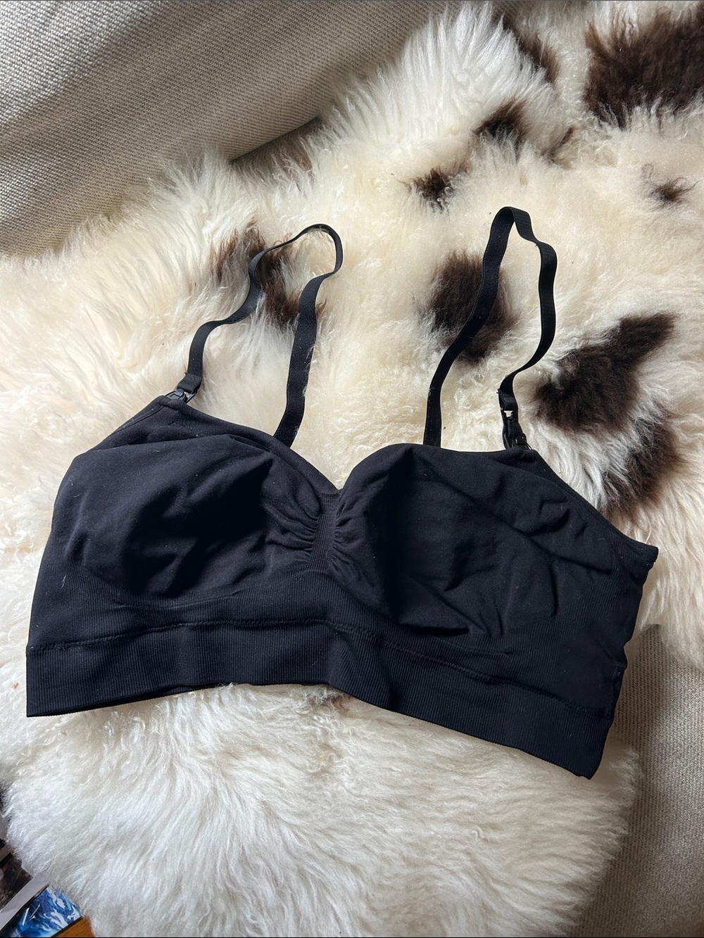 Seamless Black Nursing Bralette with Adjustable Straps